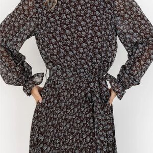 Baltic Born Floral Long Sleeve Dress - Black and Gray